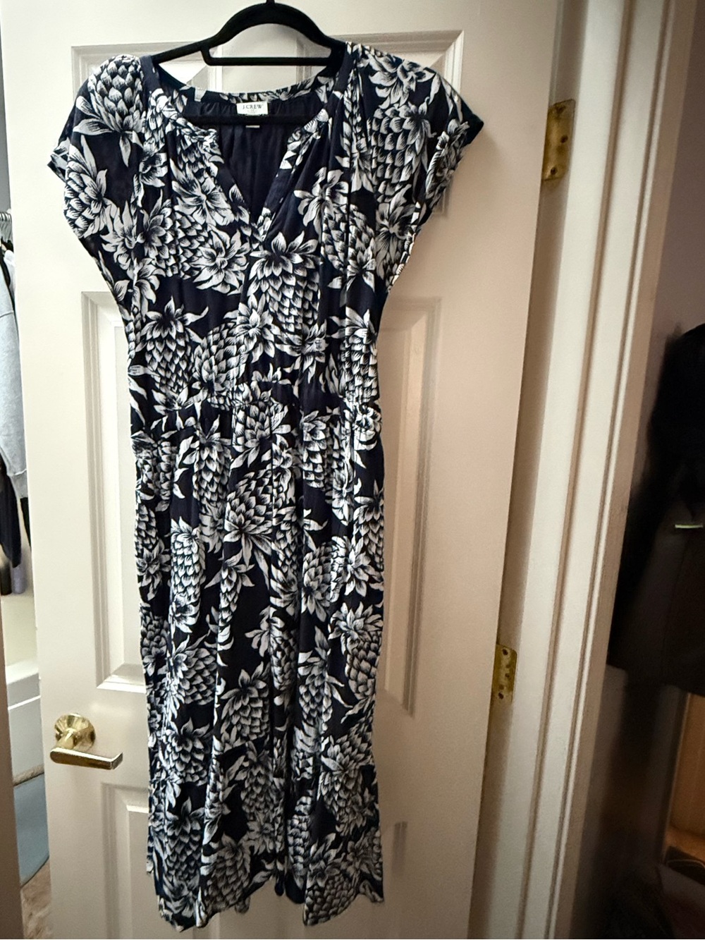 J. Crew Navy and White Floral Print Midi Dress